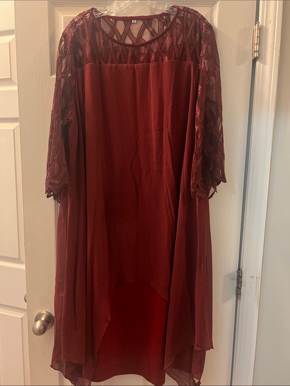 Elegant Burgundy Lace Overlay Dress
